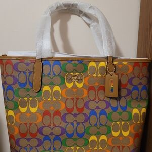 Coach City Tote Bag in Rainbow Signature Canvas